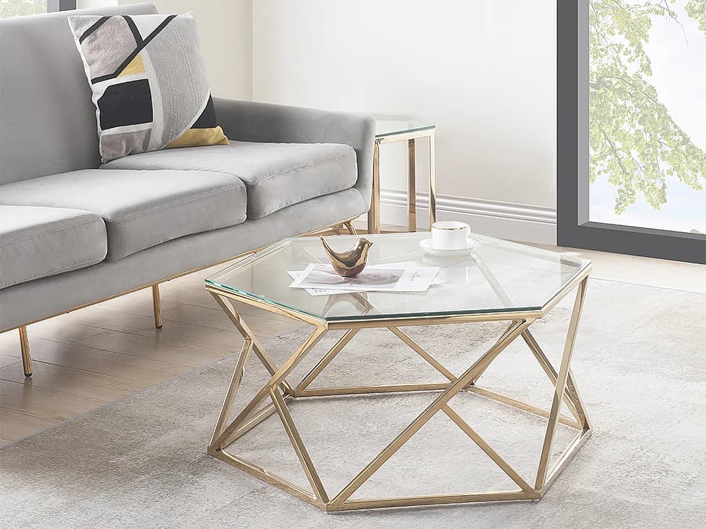 Table basse en verre trempé et acier inoxydable - Doré - KERIANE
