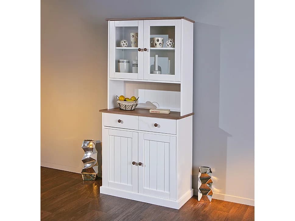 Vaisselier 4 Portes "Takao" 90cm Blanc & Naturel