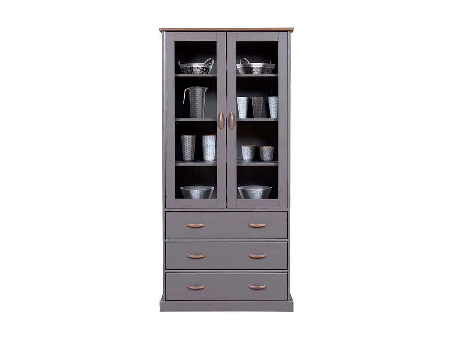 Vaisselier 2 Portes & 3 Tiroirs "Zernan" 190cm Gris