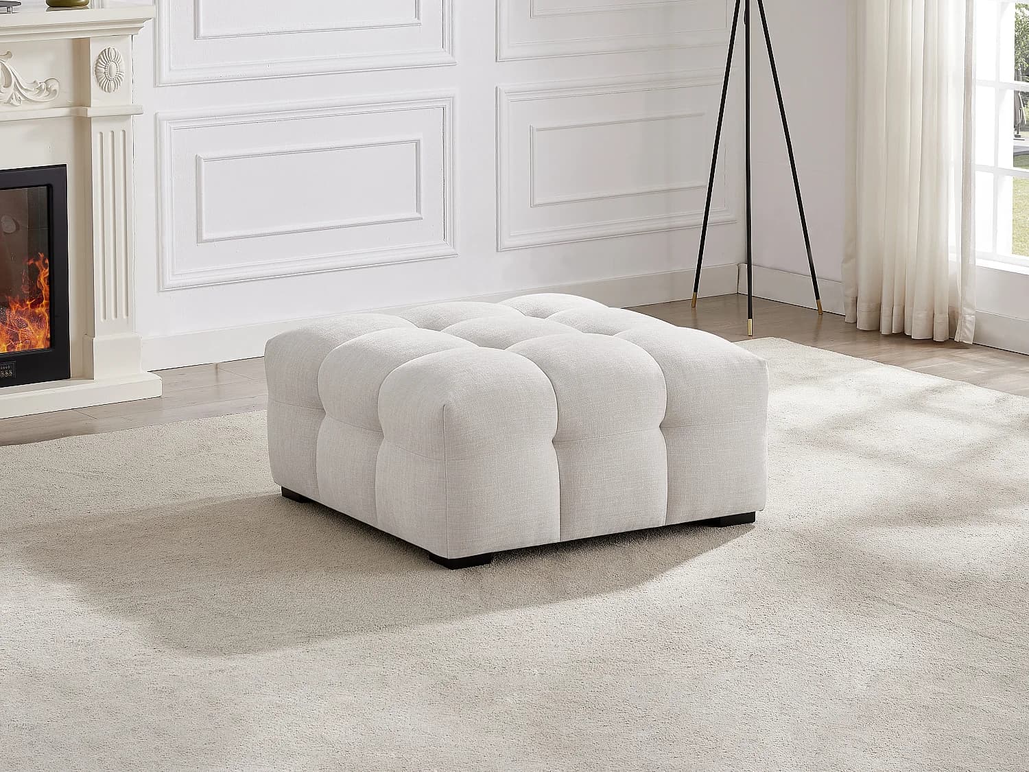 Pouf en tissu chiné beige DILOME