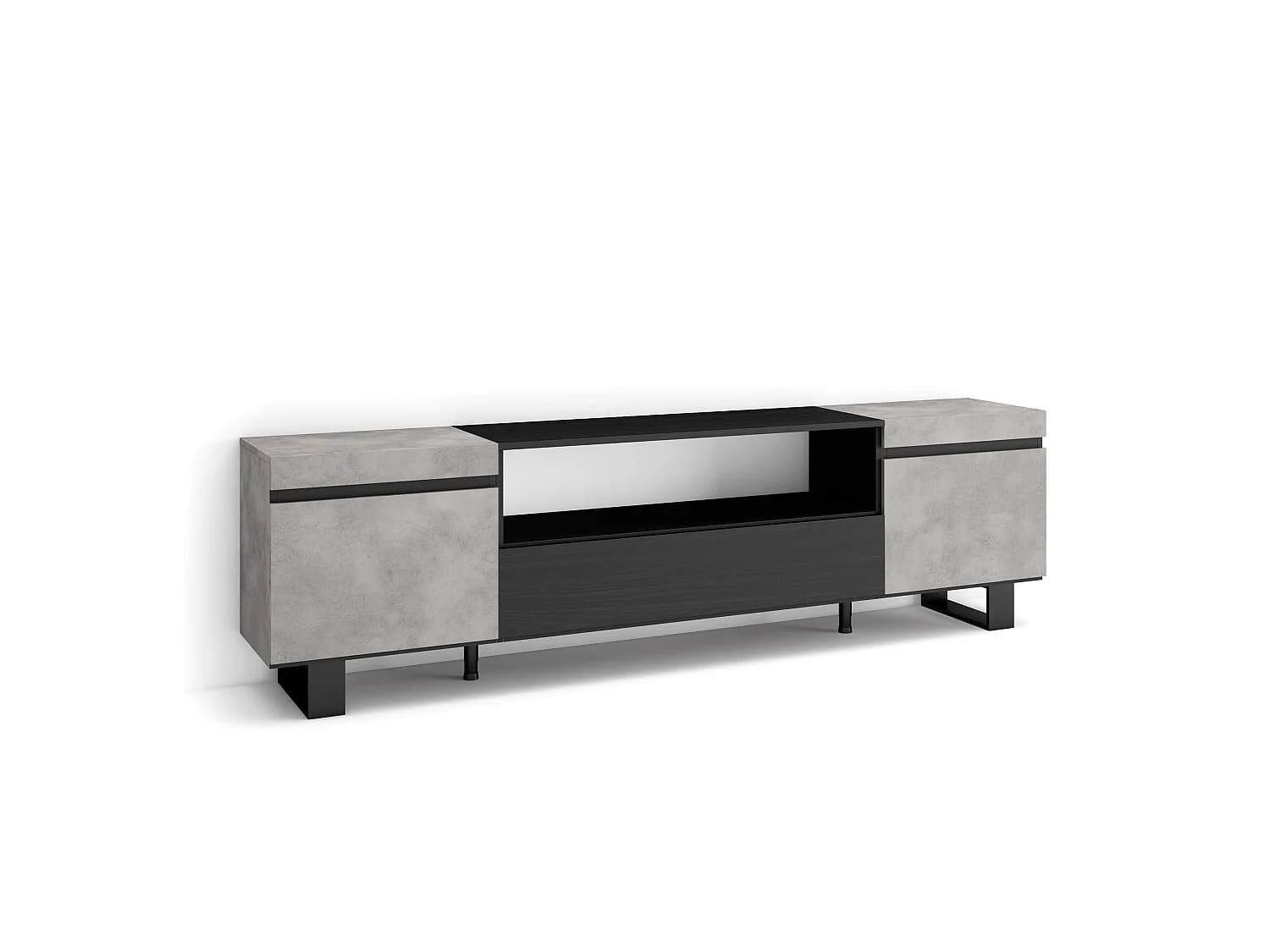 Meuble TV, Banc Télé, 200x35x57cm, Pour les TV jusqu'à 80", Design industriel, Ciment