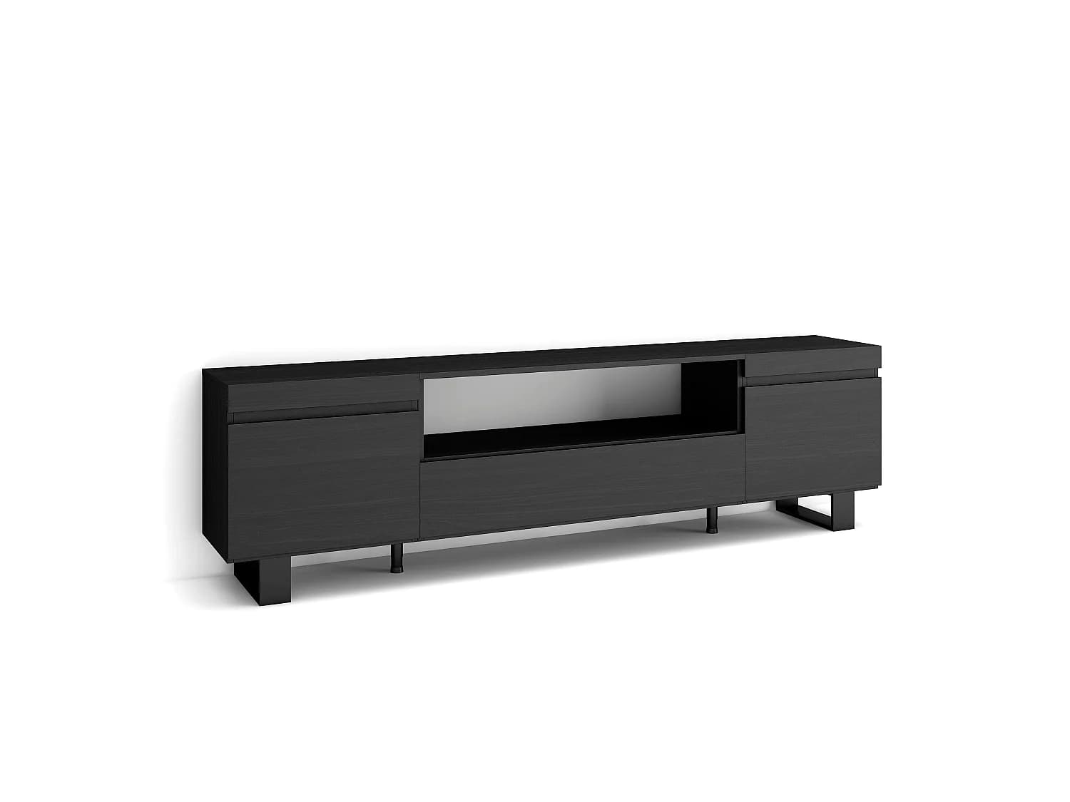 Meuble TV, Banc Télé, 200x35x57cm, Pour les TV jusqu'à 80", Design industriel, Noir