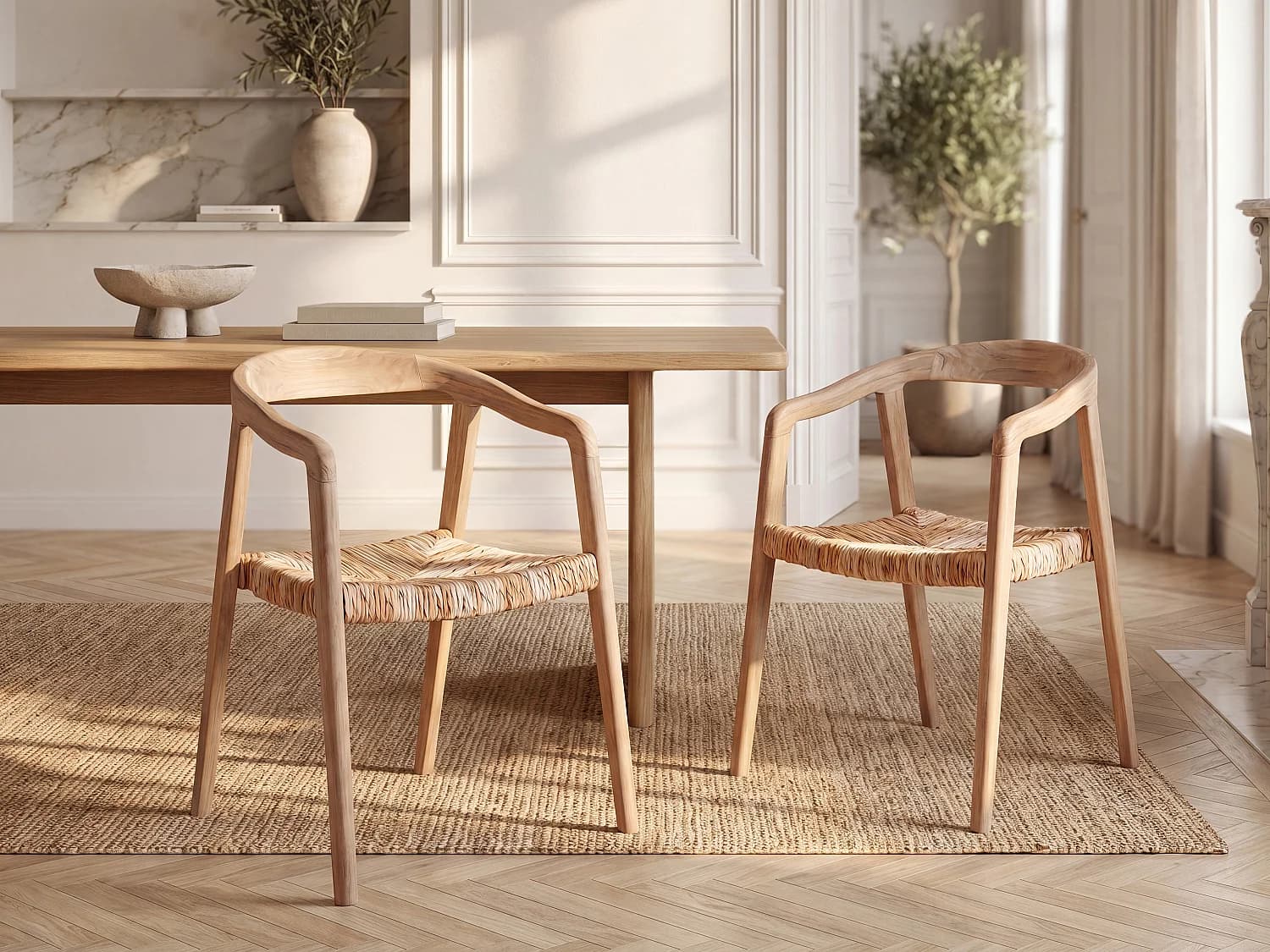 Lot de 2 chaises avec accoudoirs en teck - Naturel clair - JUNARIA