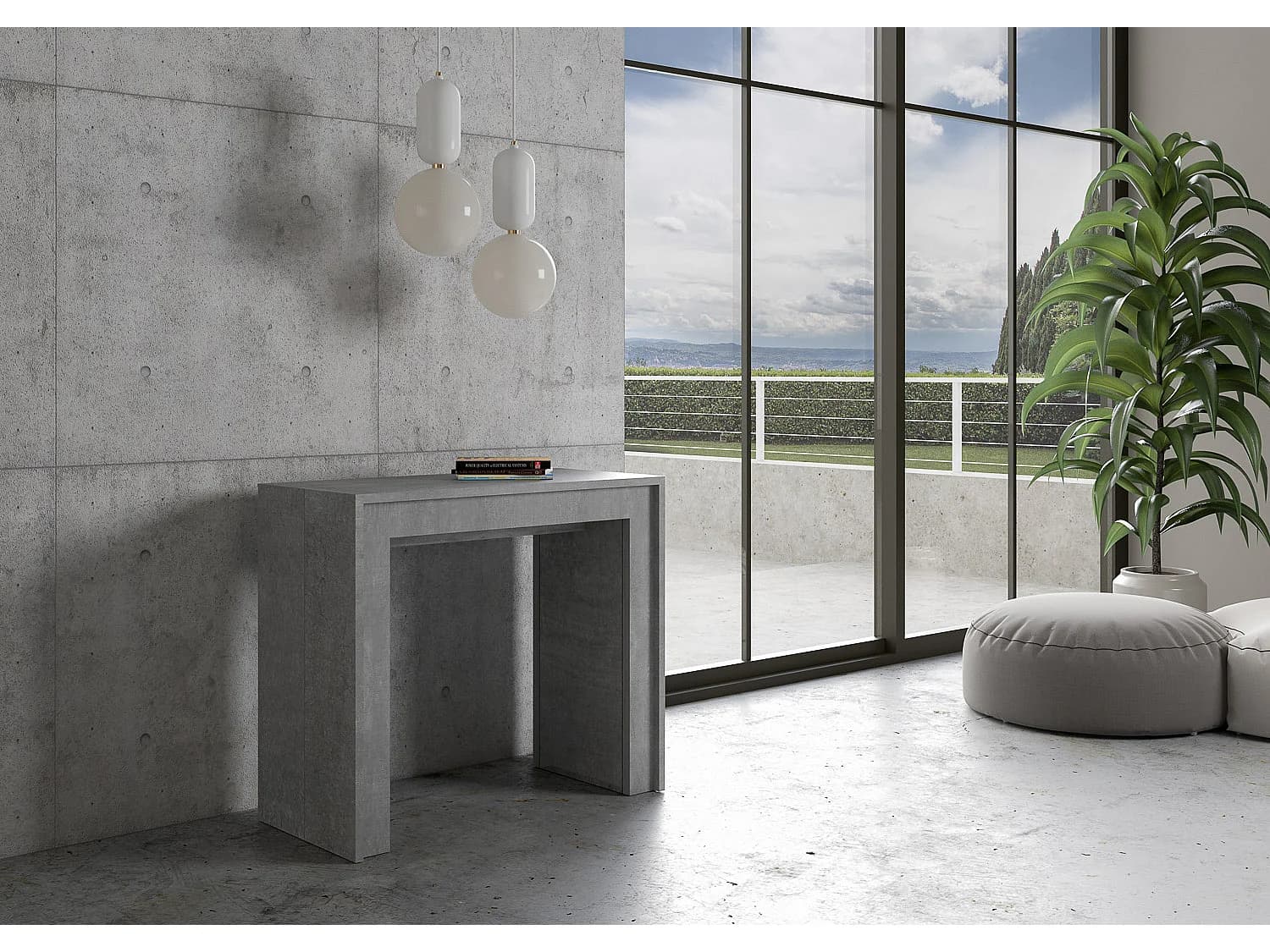 Console extensible 90x42/302 cm Mia Gris Béton