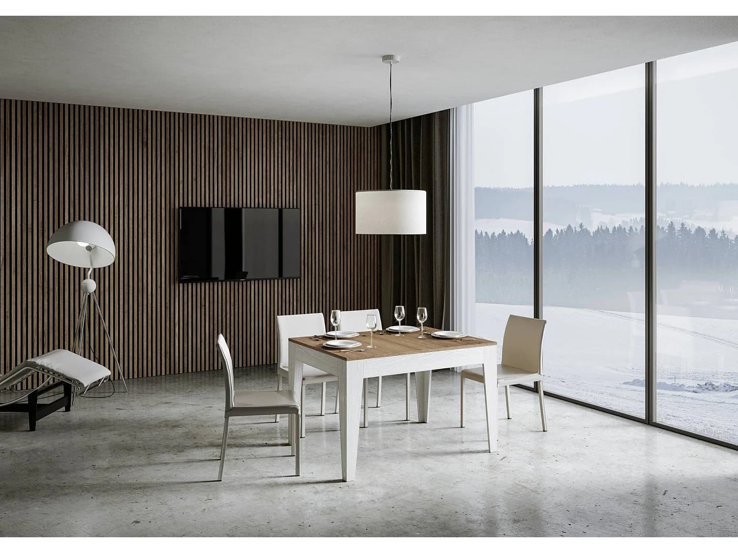 Table extensible 90x120/180 cm Cico Mix dessus Chêne Nature cadre Frêne Blanc