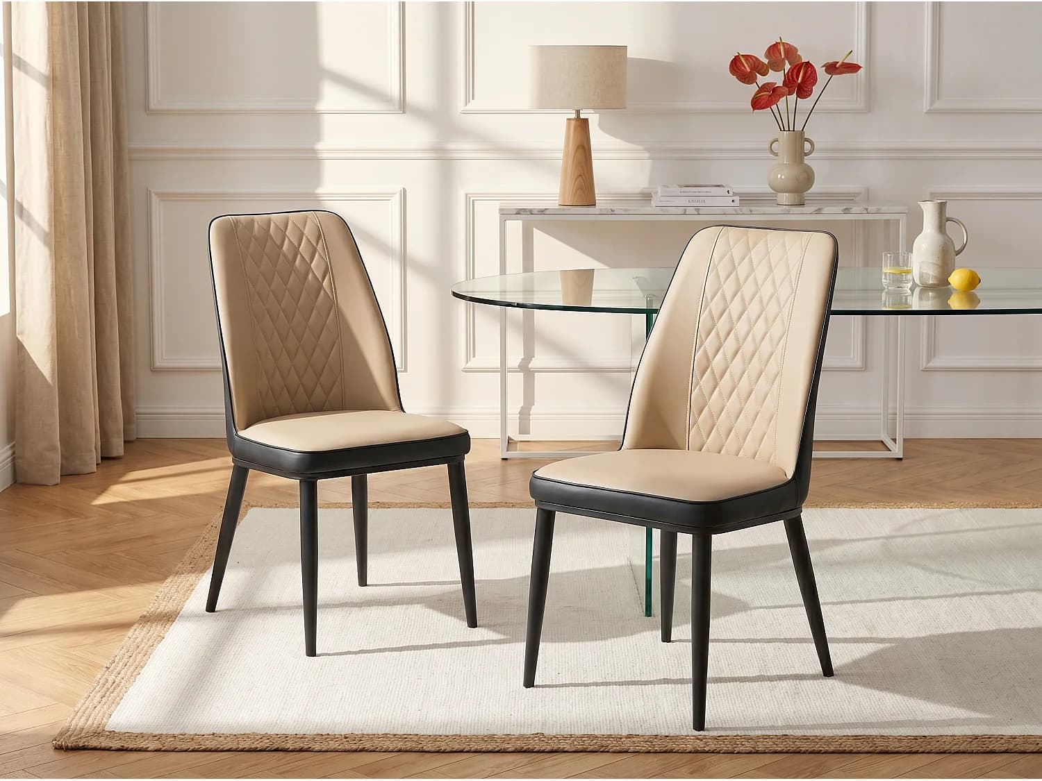 Lot de 2 chaises en simili et métal - Beige et anthracite - MILDURA