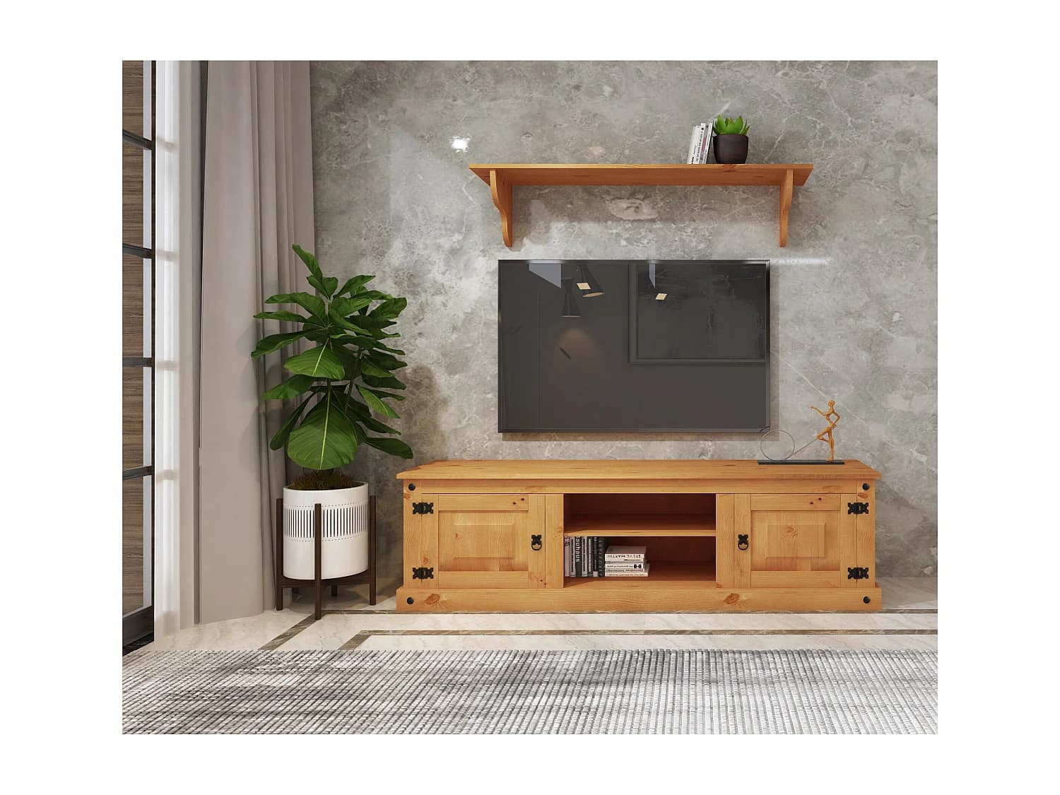 Mexico | Meuble TV avec 2 portes et 1 étagère en pin