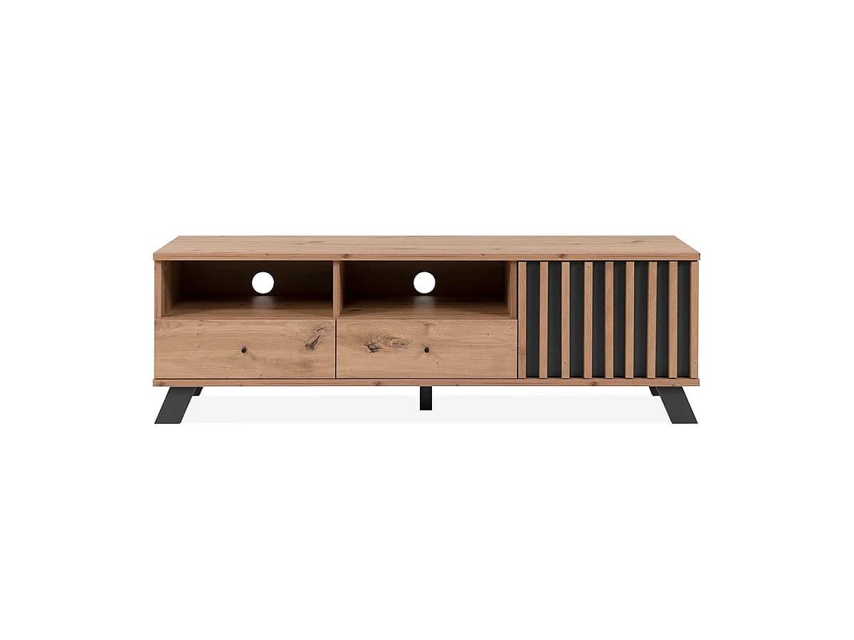Meuble TV 1 porte 2 tiroirs décor chêne L138 cm LUBLIN