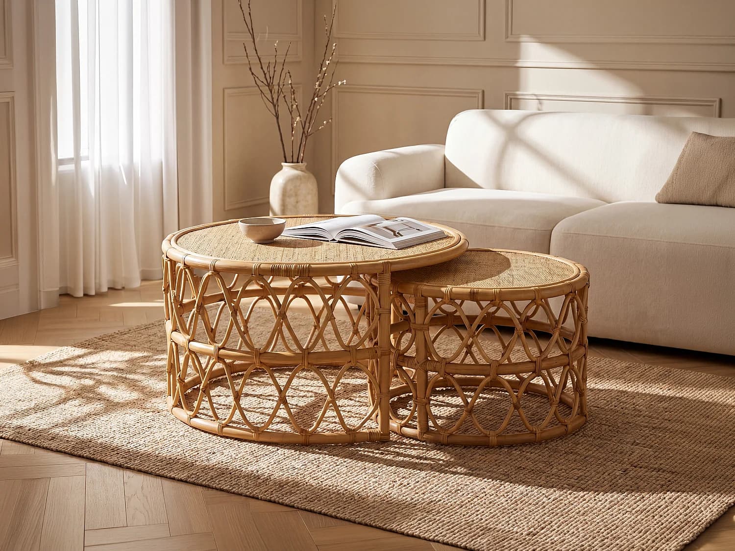 Tables basses gigognes - Rotin - Coloris : Naturel - RONITA
