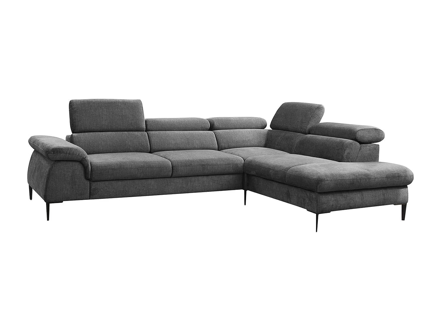 Grand canapé d'angle droit convertible en velours gris anthracite SEPINA