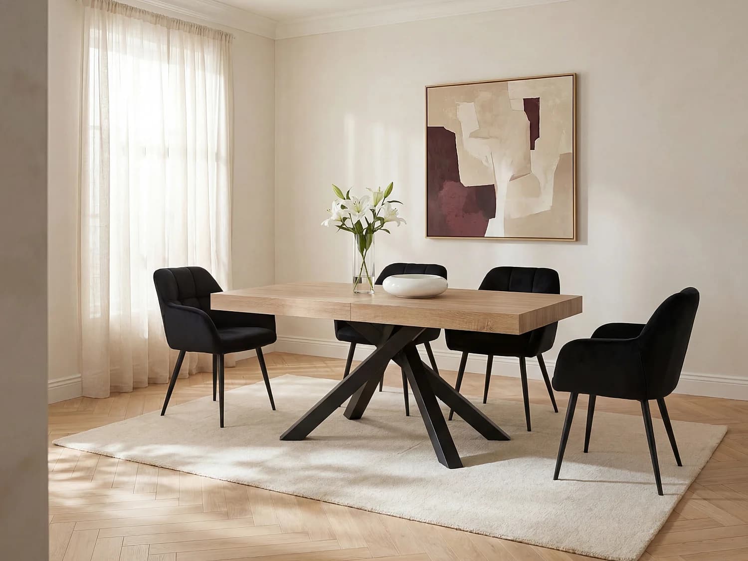 Table à manger extensible 6 à 10 personnes en MDF et métal - Naturel et noir - CATONAV