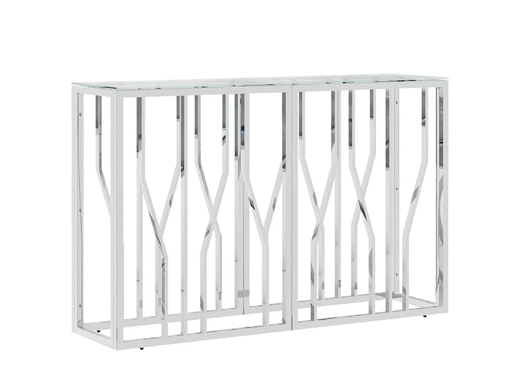Table console 110x30x70 cm acier inoxydable et verre