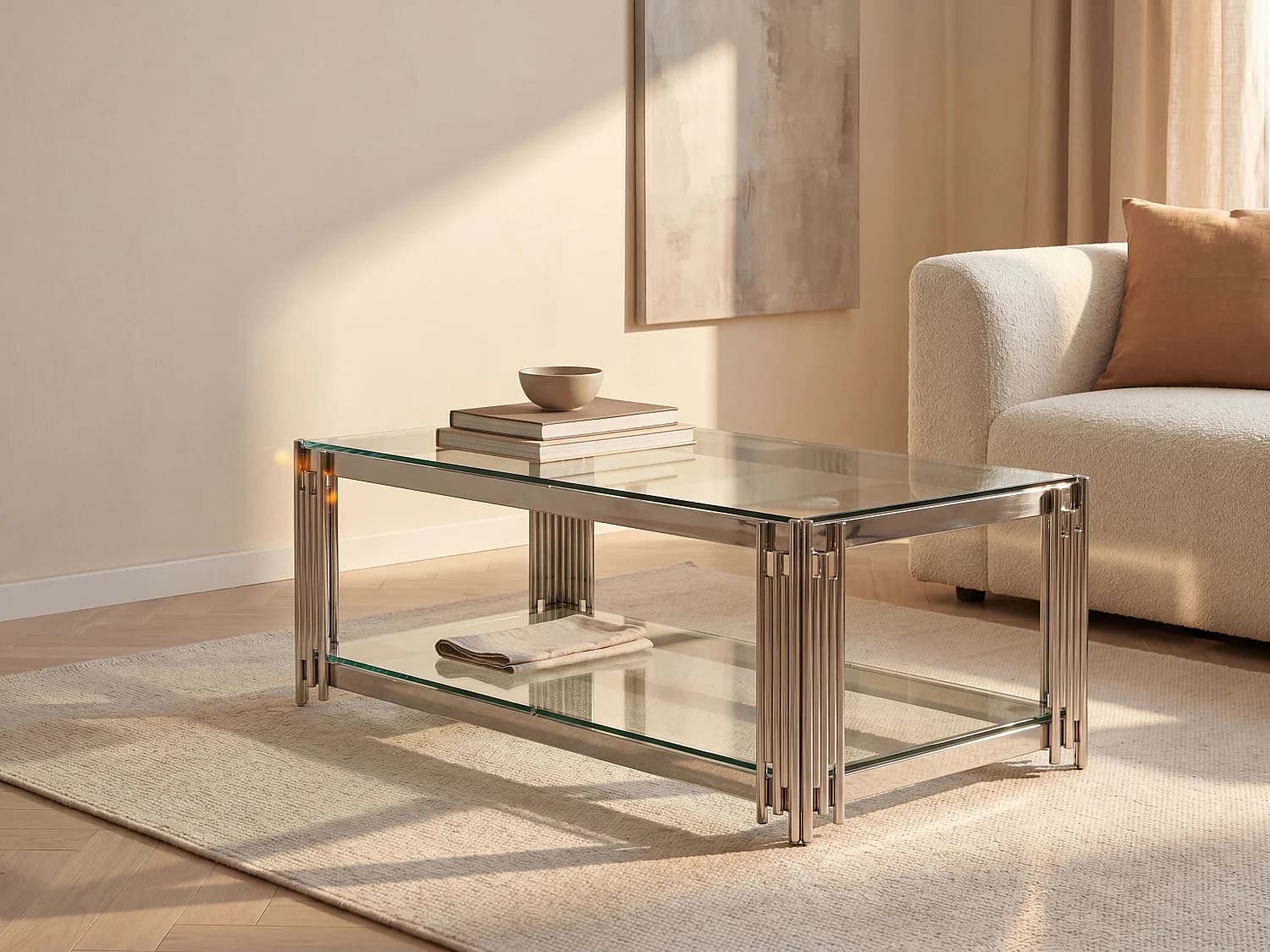 Table basse en verre trempé et acier inoxydable - Chromé - NOMELANO