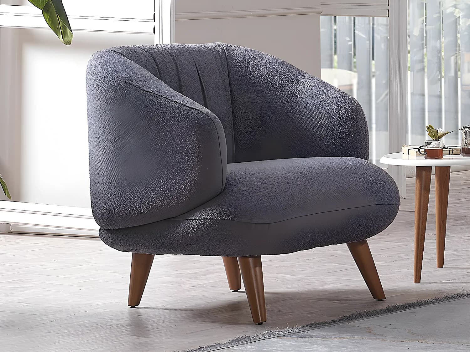 Fauteuil en tissu bouclette anthracite JANINA