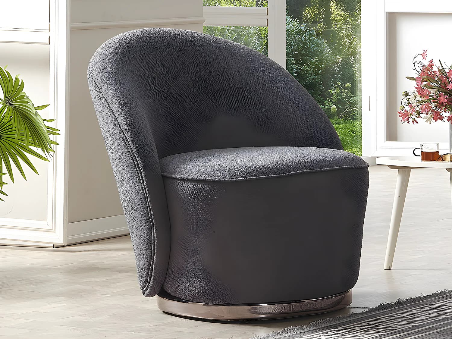 Fauteuil en tissu bouclette anthracite ELFIRA