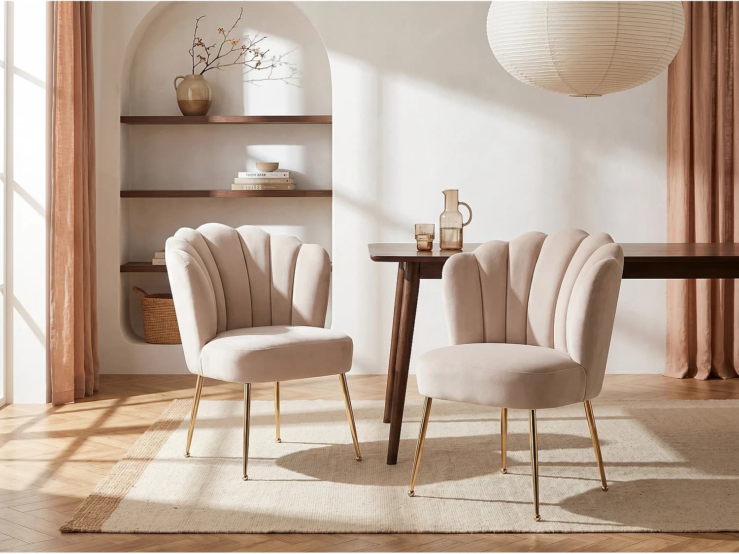 Lot de 2 chaises en velours et acier doré - Beige - RUTY