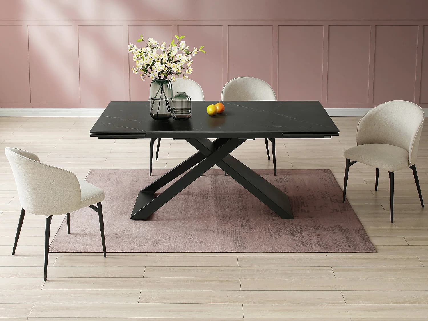 Table à manger extensible 6 à 10 personnes en céramique, verre trempé et métal - Effet marbre noir - XERENA de Maison Céphy