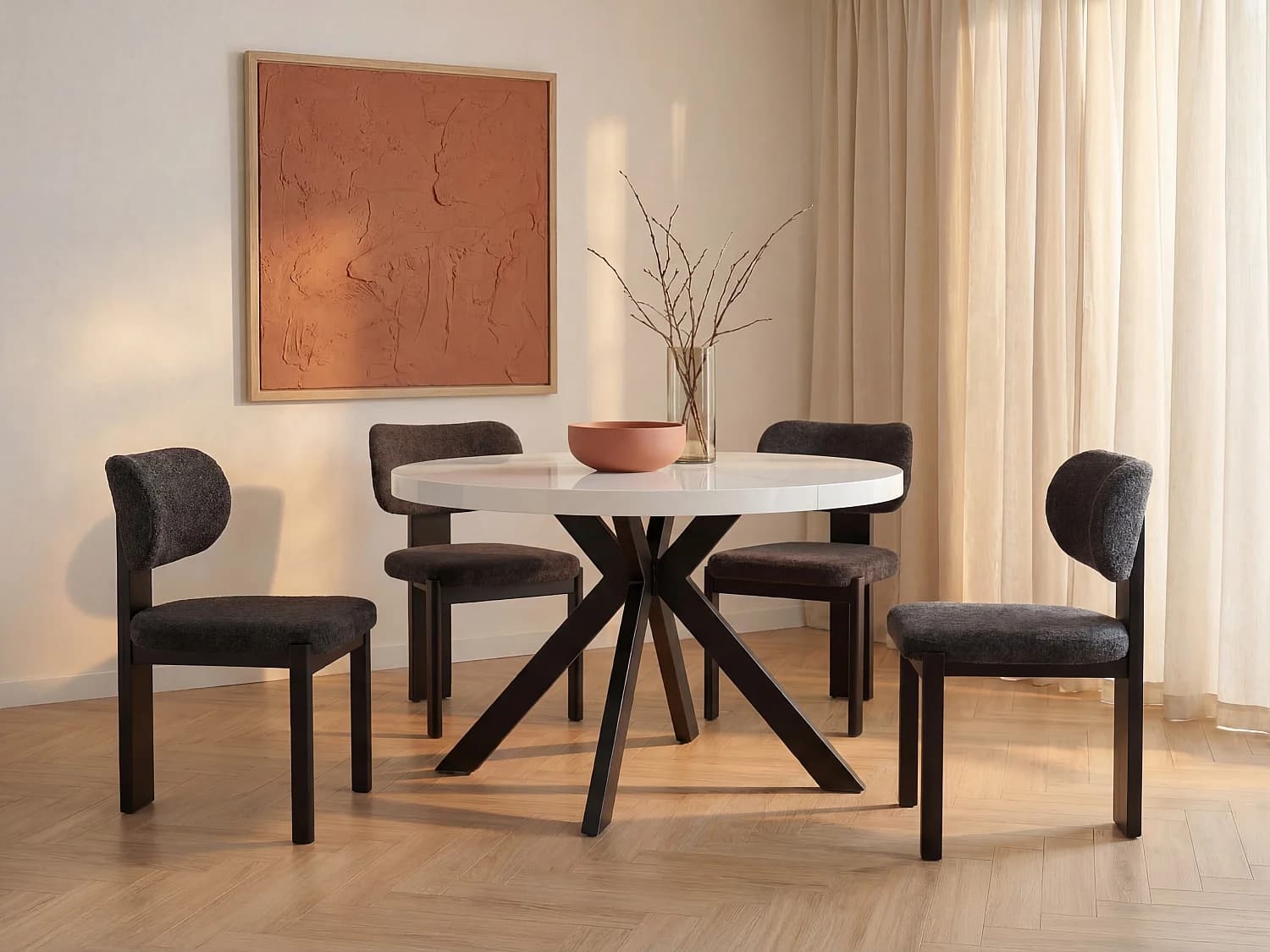 Table à manger extensible 4 à 8 personnes en MDF et acier - Blanc laqué et noir - KOMONI