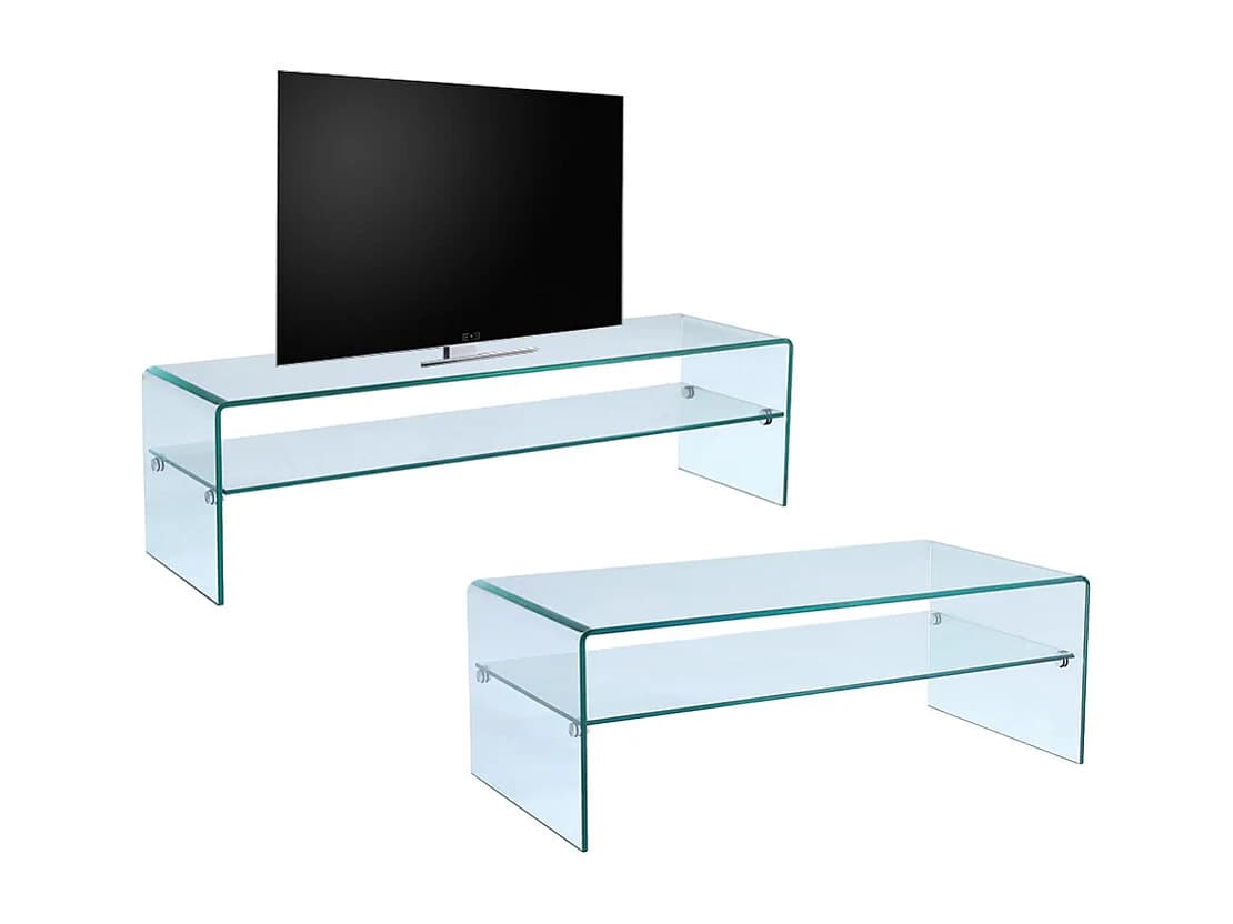 Ensemble Table basse + Meuble TV - Verre trempé - Séjour design STILEOS