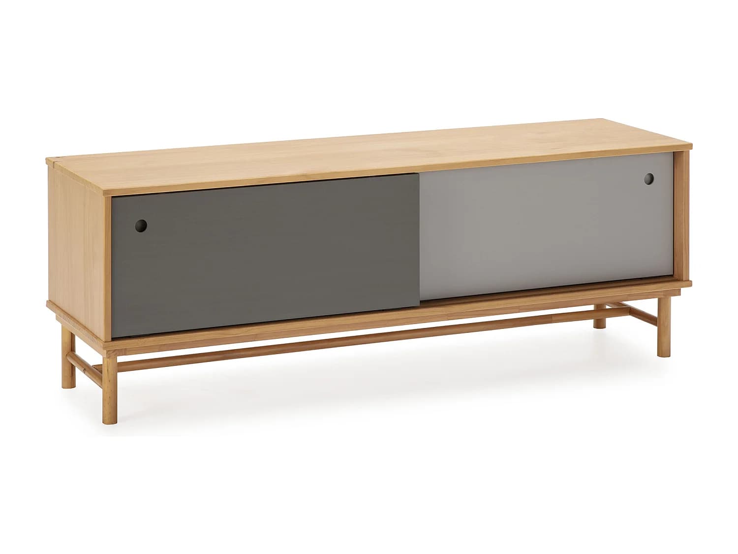 Meuble TV Magnus 2 Portes Coulissantes Couleur Gris, Bois Massif, 140 cm (Largeur)