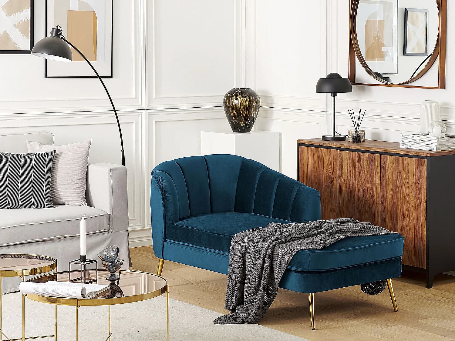 Chaise longue côté gauche ALLIER Velours Bleu marine