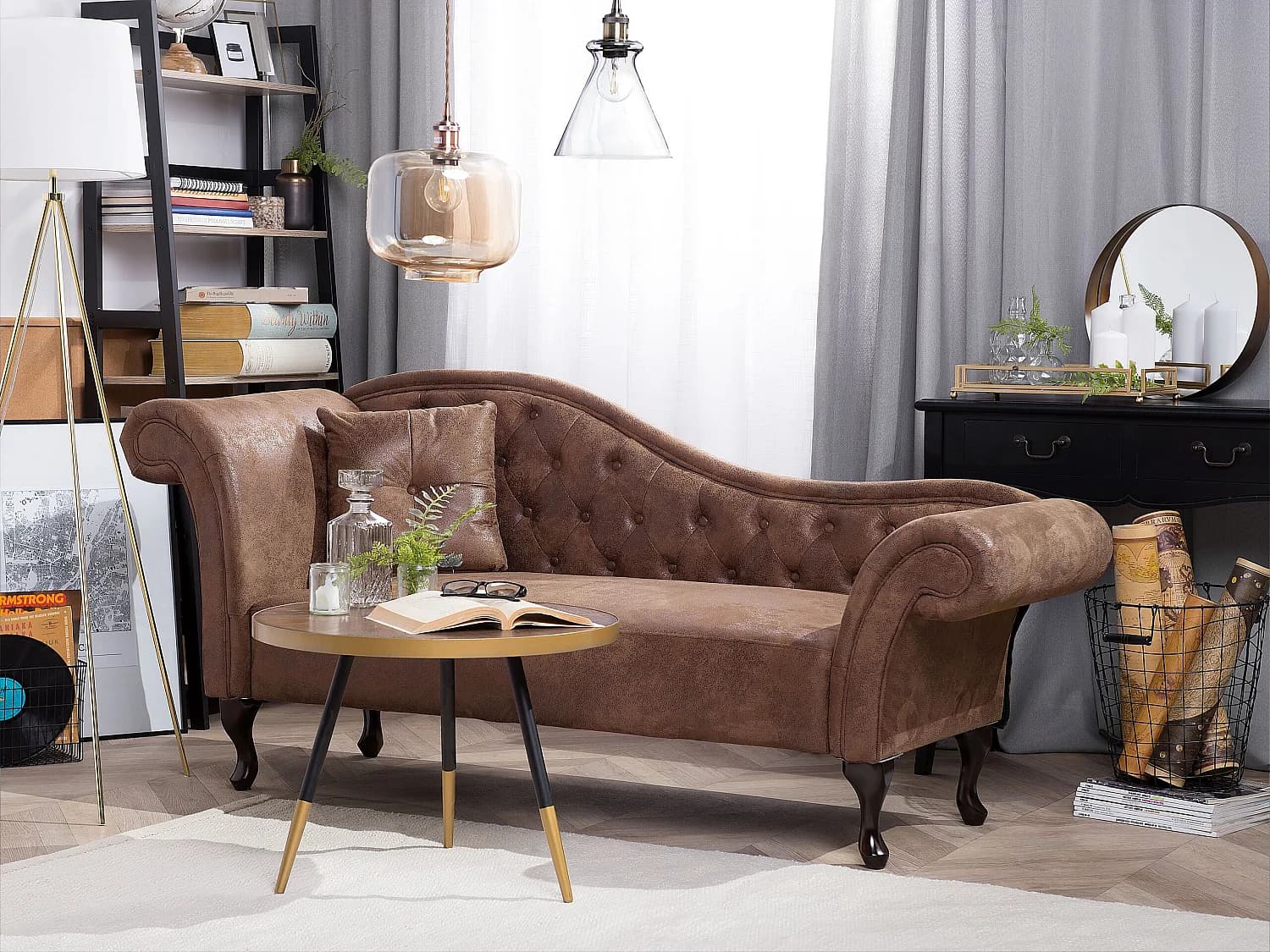 Chaise longue côté gauche LATTES Daim synthétique Marron clair