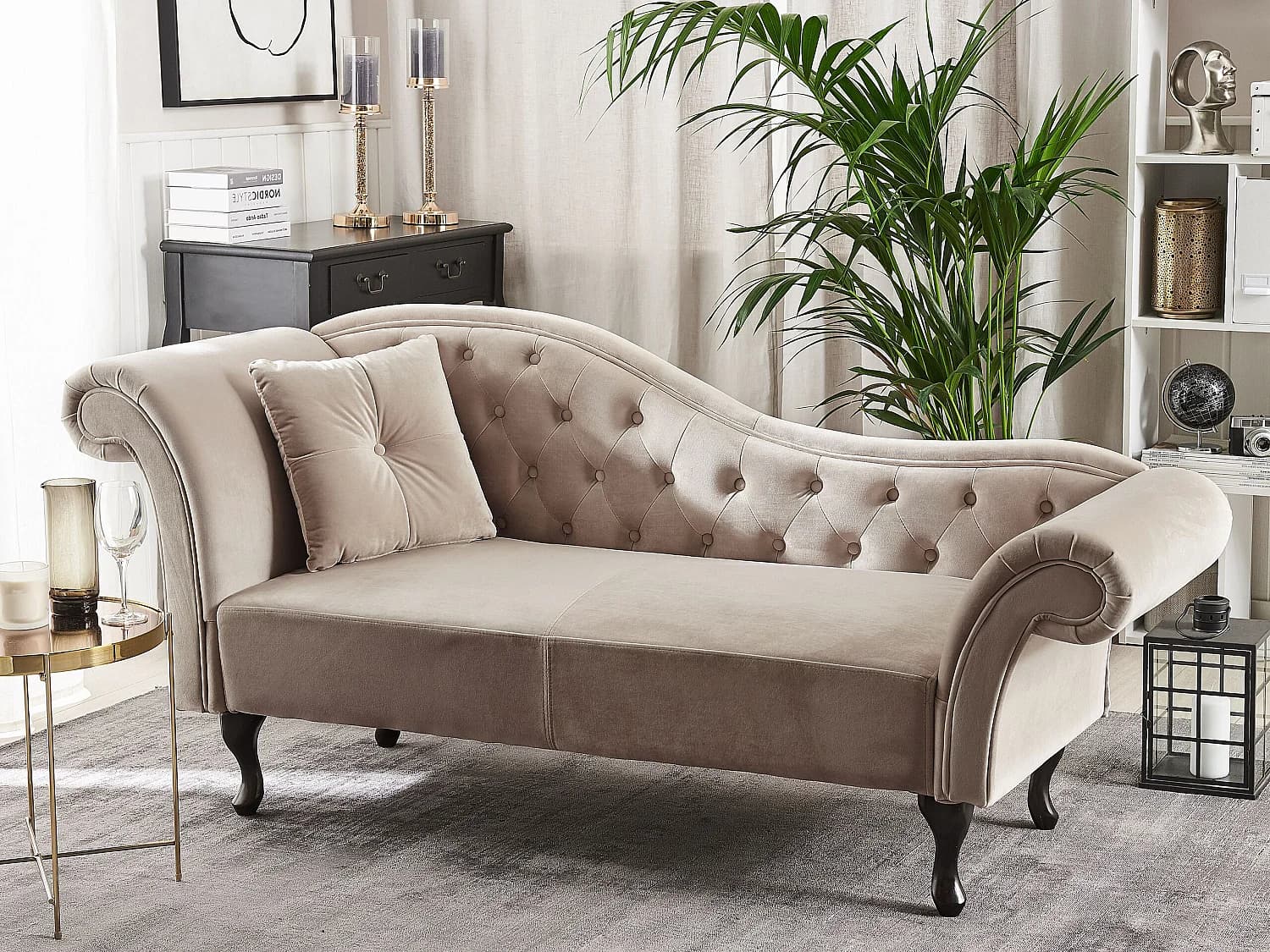 Chaise longue côté gauche LATTES Velours Beige