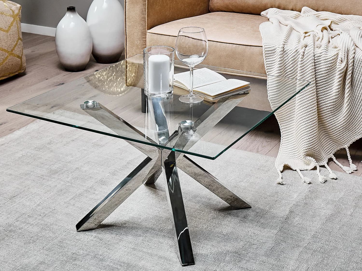 Table basse STARLIGHT Verre de sécurité Argenté