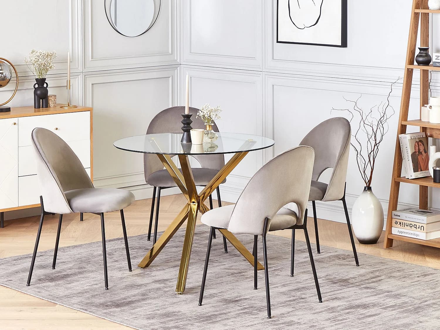 Table de repas SAVONI Doré 90 cm 90 cm Verre de sécurité