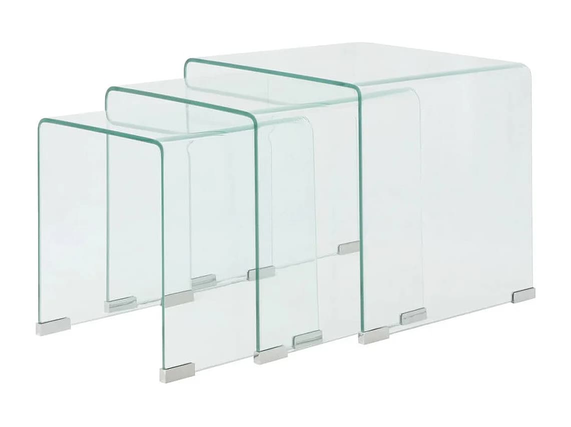 Ensemble de tables gigognes 3 Pièces Verre trempé Transparent
