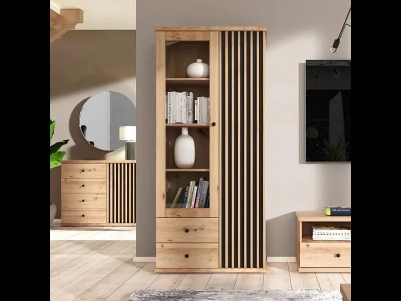Vaisselier 2 Portes et 2 Tiroirs Décor Chêne L92 cm - LUBLIN