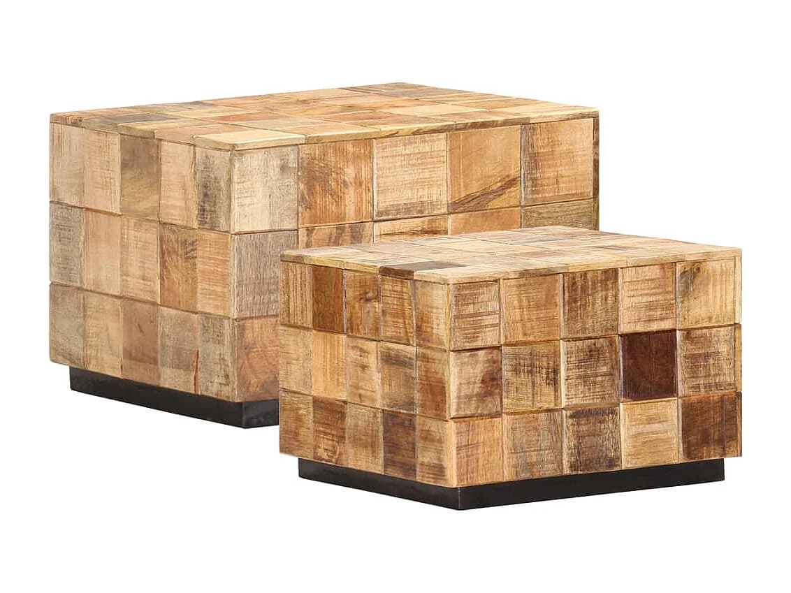Tables basses 2 pcs avec design de blocs Bois de manguier brut