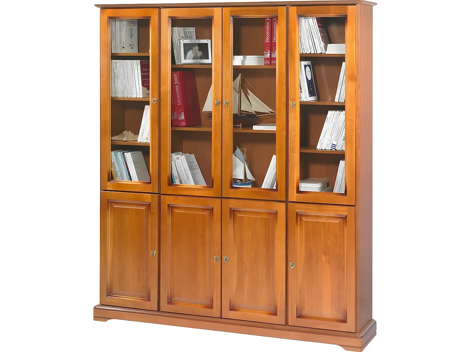 Bibliothèque 8 Portes Merisier 18 Niches 15 Etagères L 158.8 H 182.2 P 33 cm