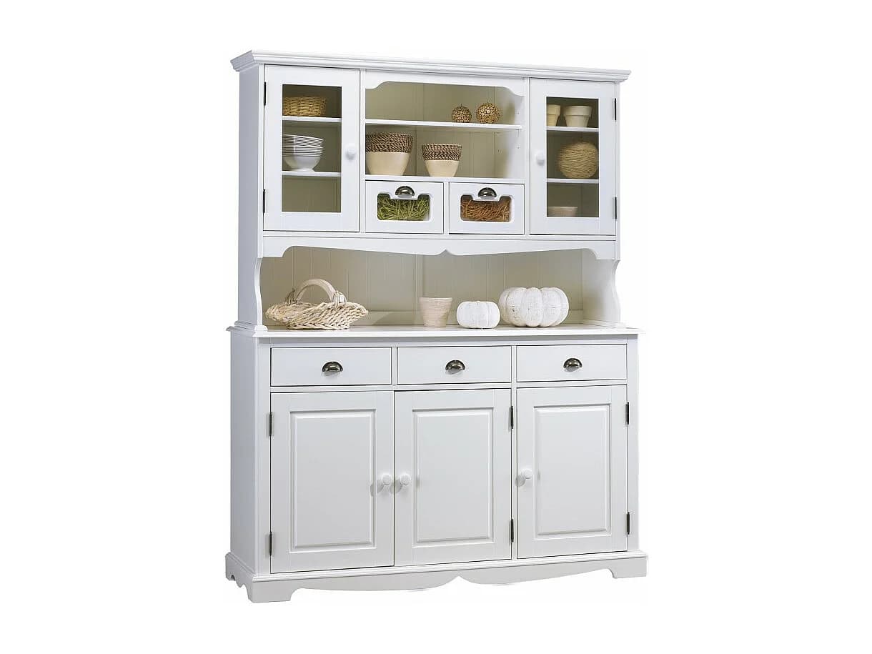 Buffet Vaisselier Blanc 5 Portes 5 Tiroirs