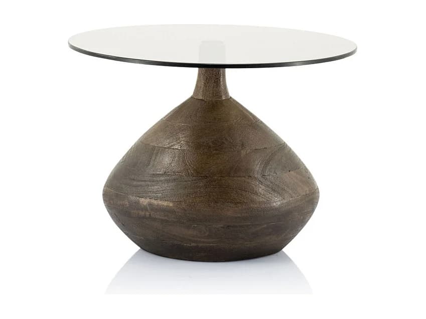Bond - Table d'appoint en verre et bois ø50cm - Couleur - Bois foncé