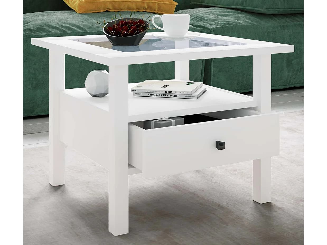 LingisM table basse 1 tiroir 1 tablette blanc.