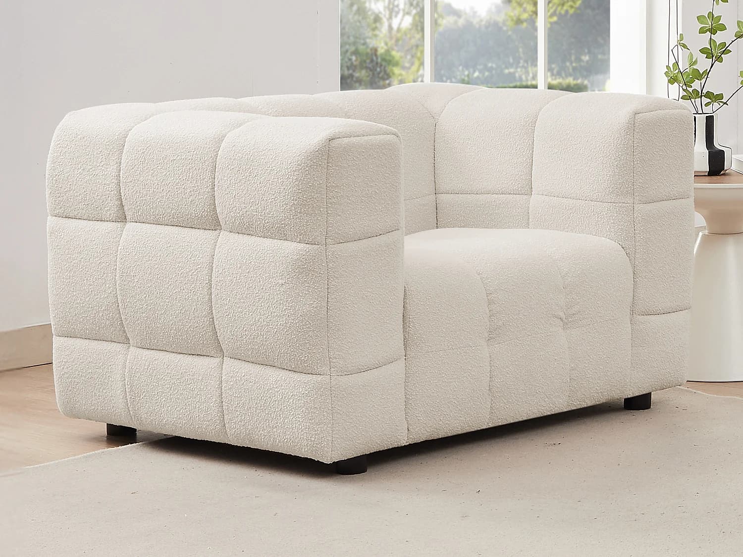 Fauteuil en tissu bouclette blanc ivoire LERICI