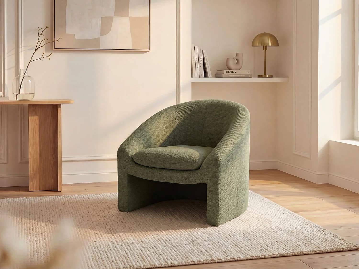 Fauteuil en tissu vert OSSANA