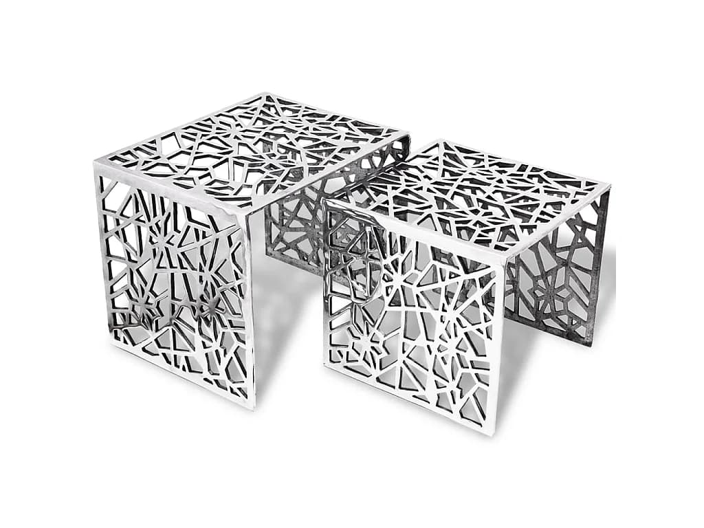 Table auxiliaire carrée 2 pièces Aluminium Argenté