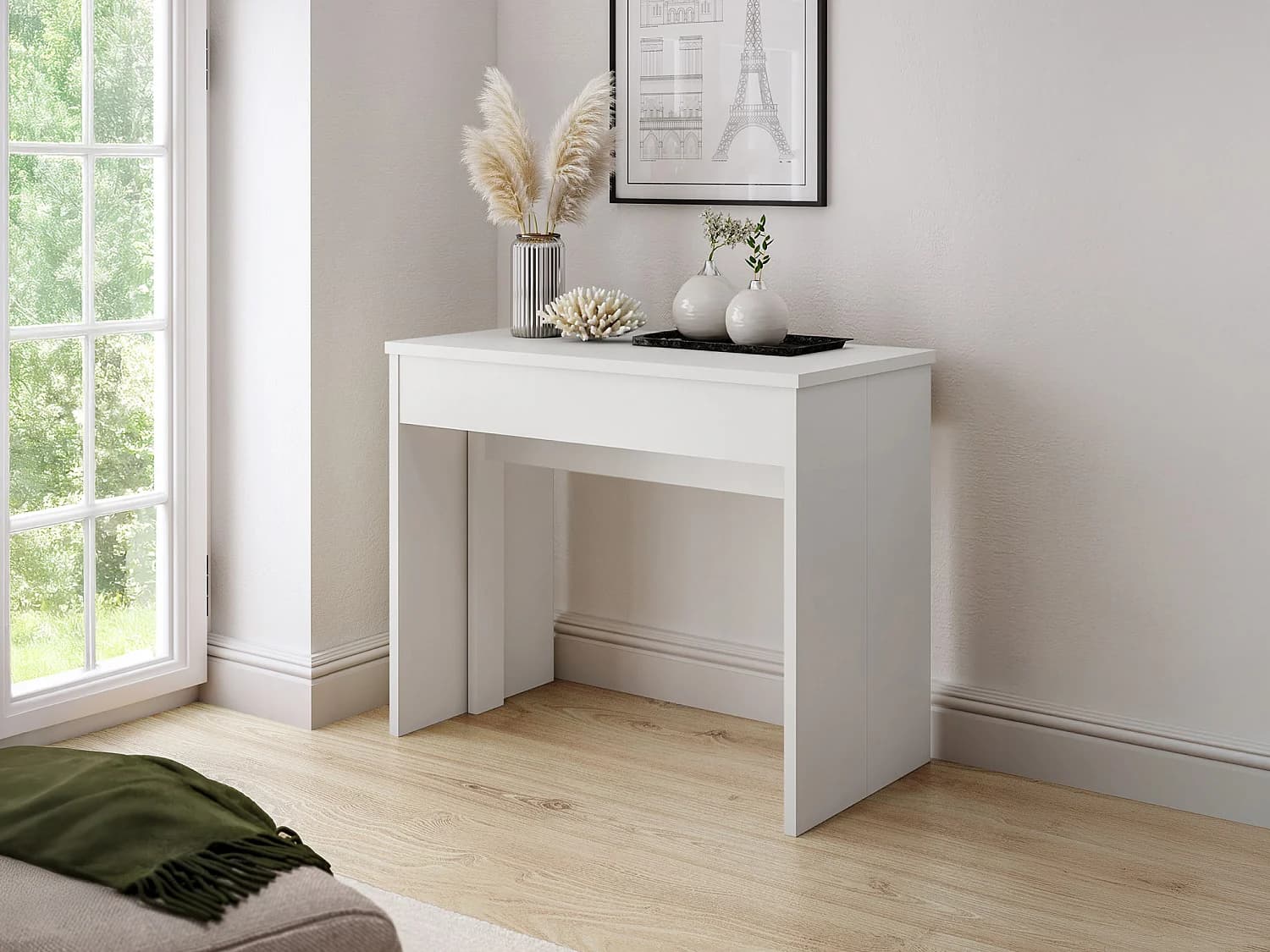 Console table extensible 12 couverts - 6 rallonges - Blanc - ONEGA