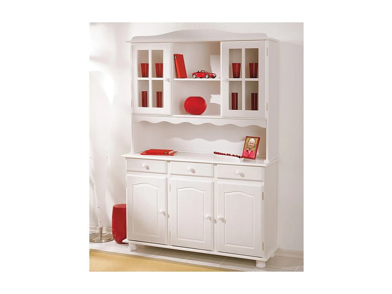 Vaisselier 3 Portes en Bois Massif "Alienor" 198cm Blanc