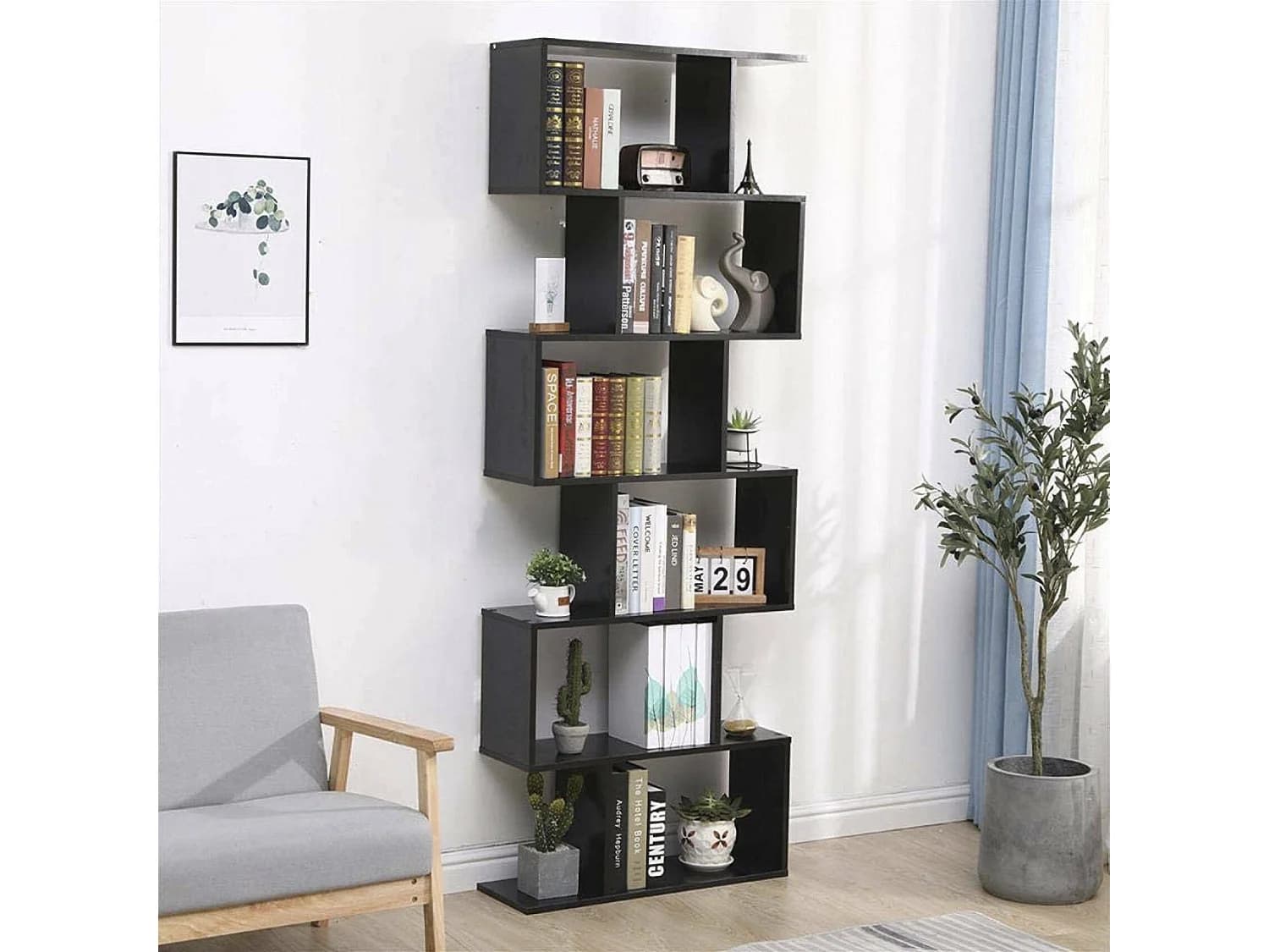 Bibliothèque Dgiovan, Meuble avec étagères, Bibliothèque de bureau, 100% Made in Italy, 80x25h192 cm, Ardoise