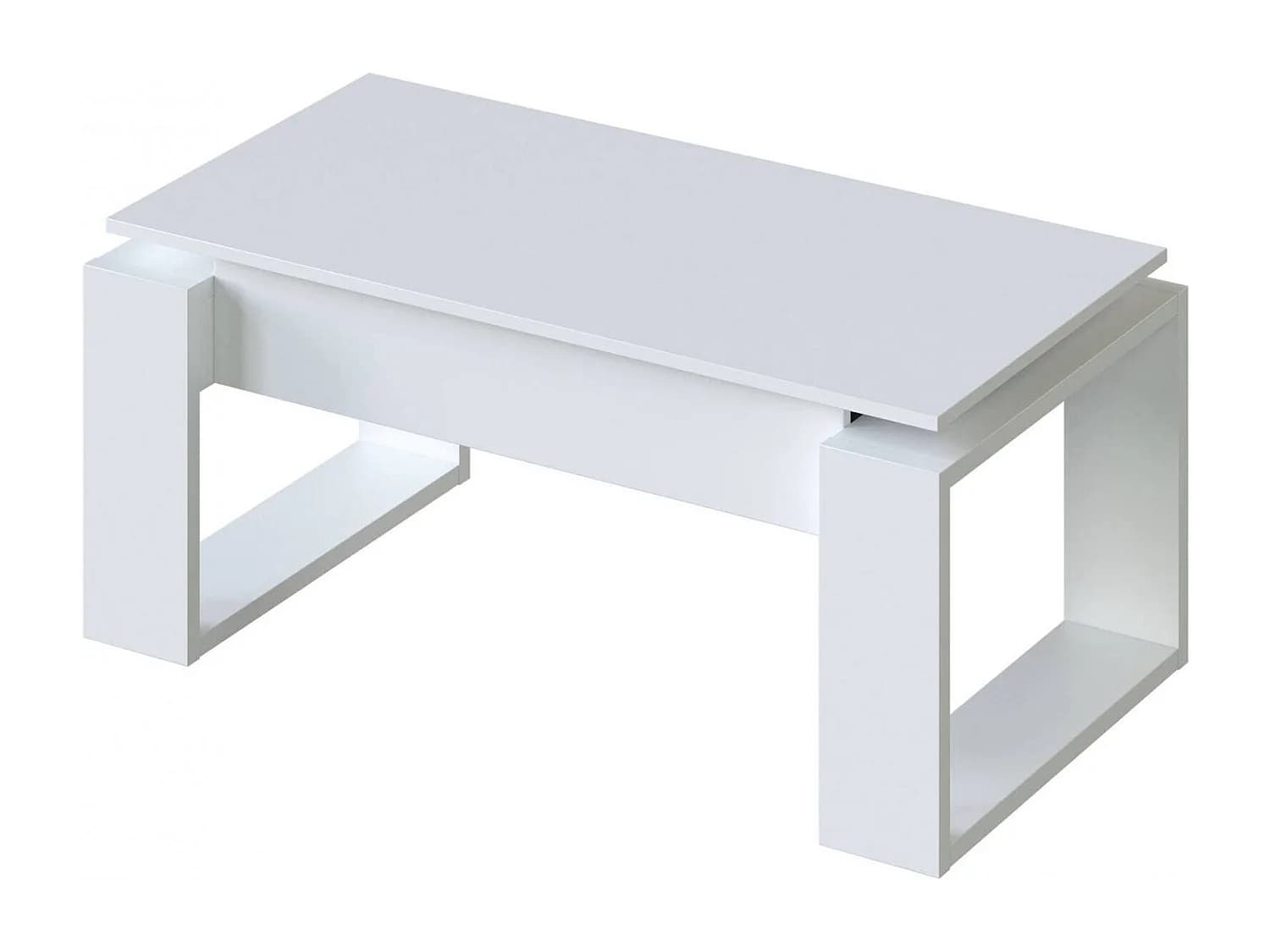 Table basse Ddav, Table basse avec plateau relevable, Table basse de salon, 105x55h45/56 cm, Blanc