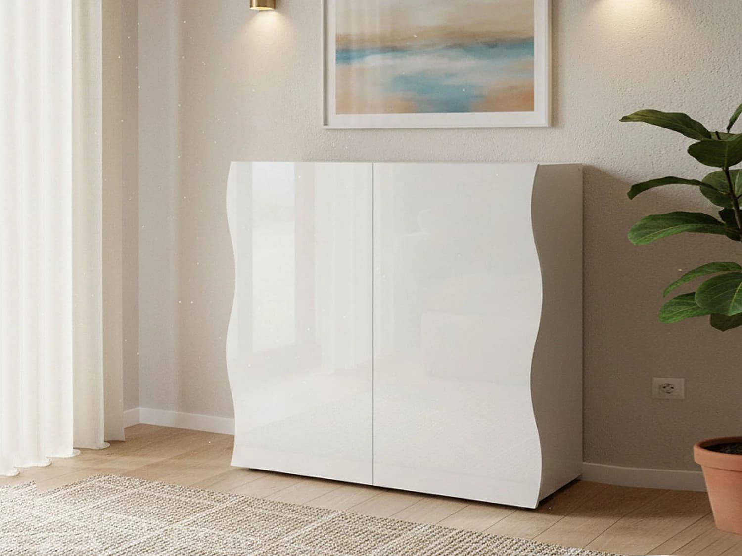 Buffet Dlandin, Buffet de cuisine 2 portes, Buffet de salon, 100% Made in Italy, 90x40h81 cm, Blanc brillant