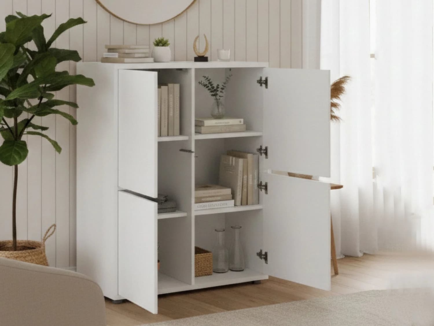 Buffet Dpaci, Buffet de cuisine 4 portes, Buffet de salon, 100% Made in Italy, 100x41h126 cm, Blanc brillant