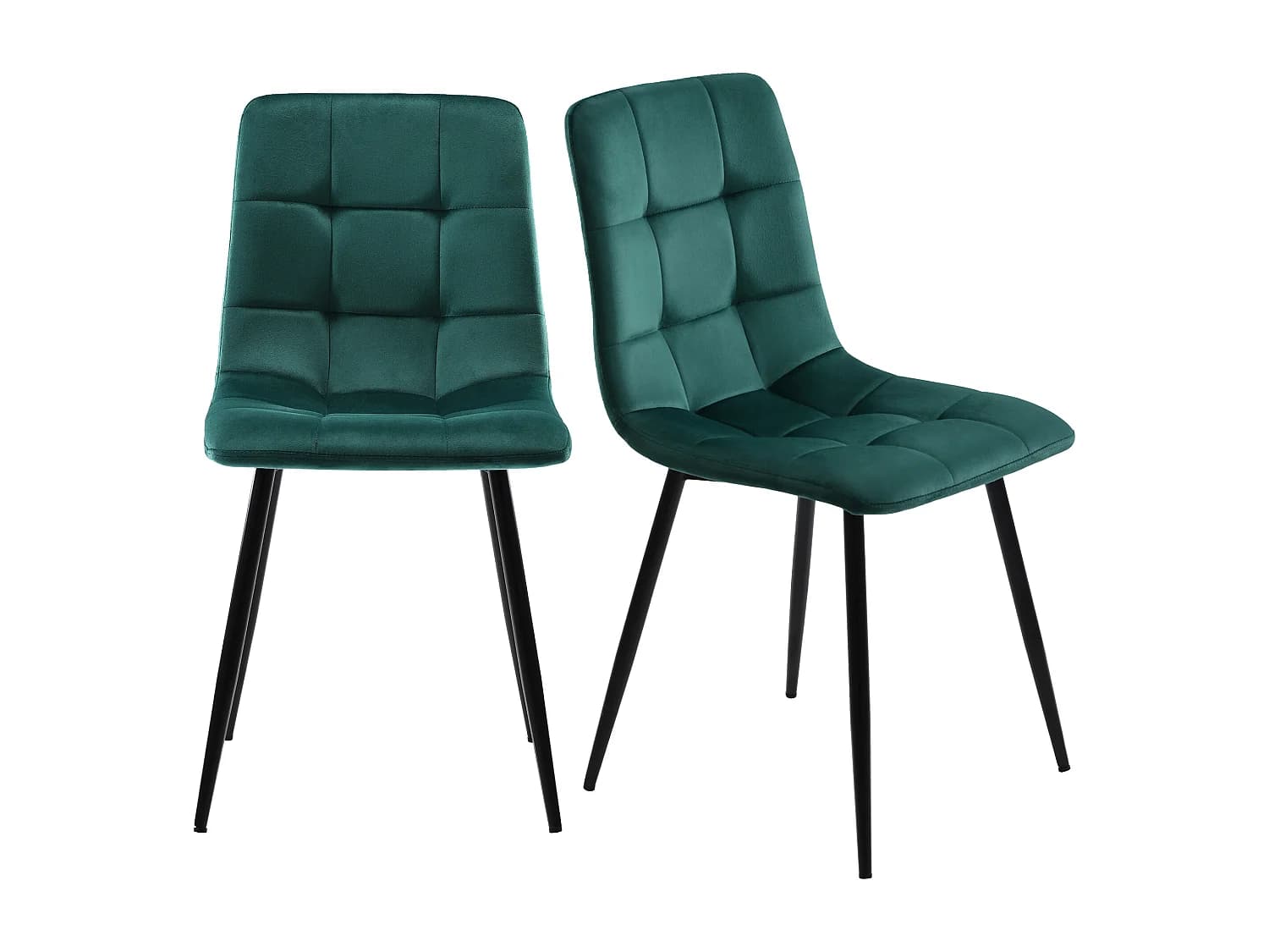 Lot de 4 Chaises de salle à manger - structure en métal - tissu en velours - vert