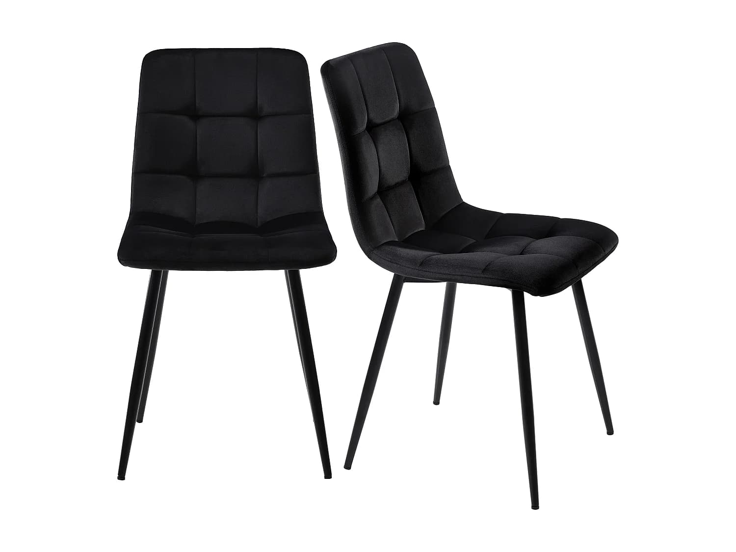 Lot de 4 Chaises de salle à manger - structure en métal - tissu en velours - noir