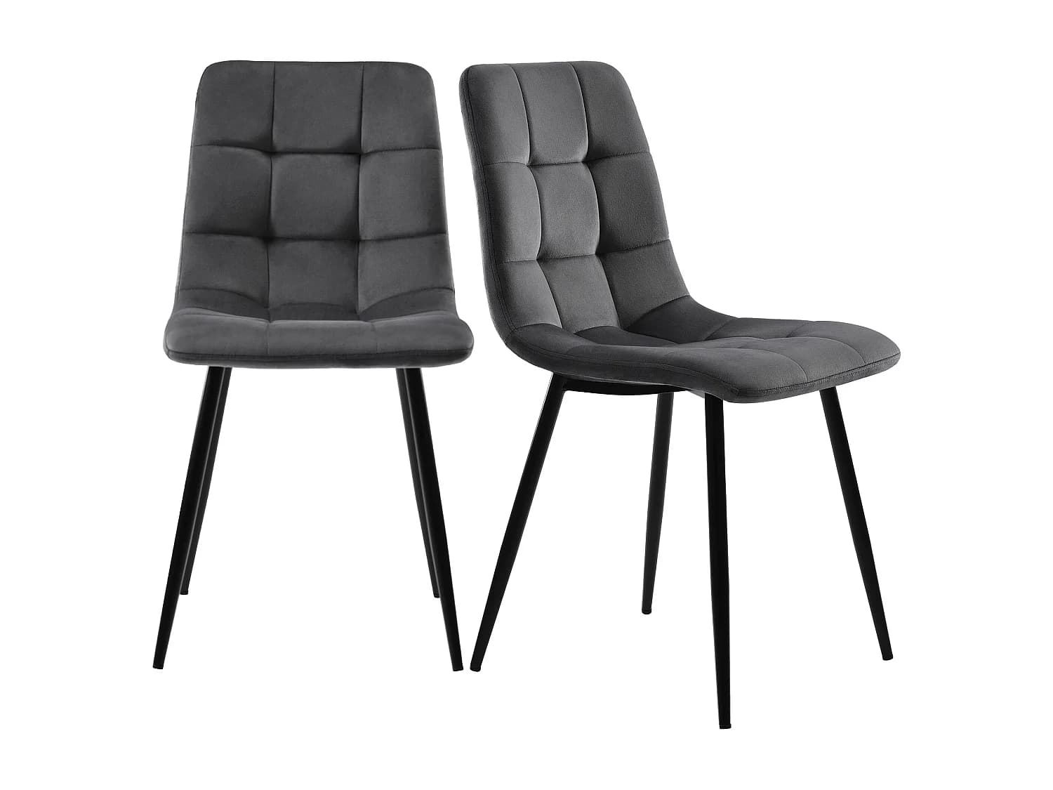 Lot de 4 Chaises de salle à manger - structure en métal - tissu en velours - gris