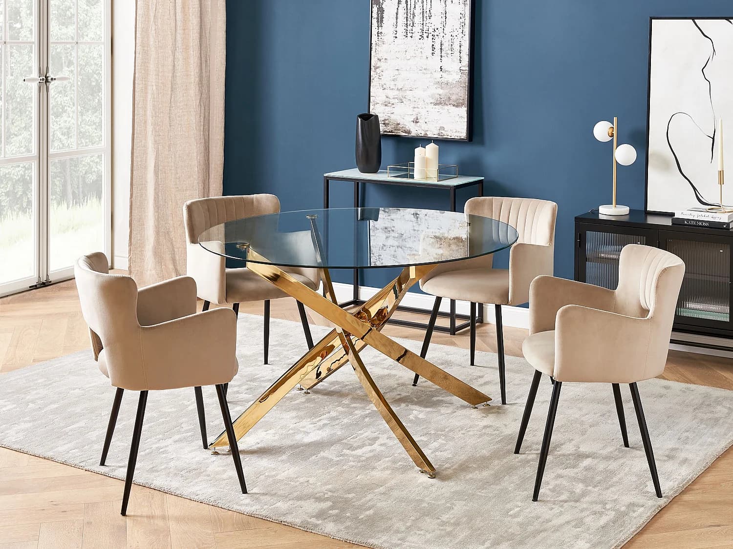 Table de repas MARAMO Doré 120 cm 120 cm Verre de sécurité