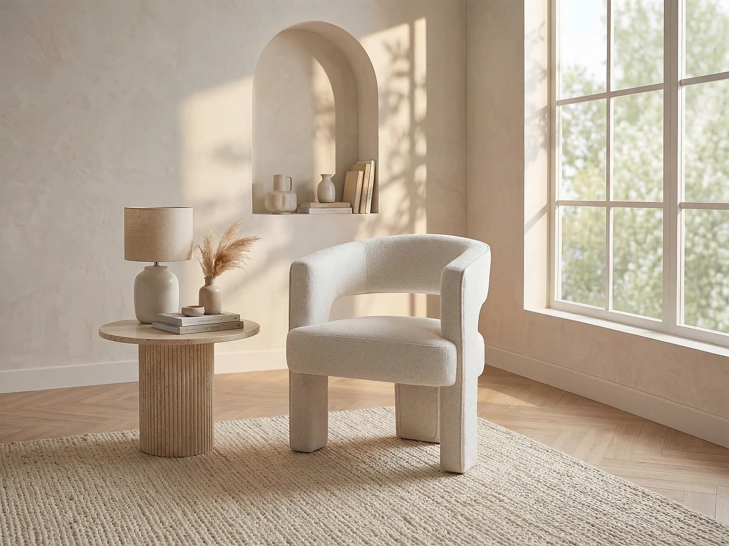 Fauteuil en tissu bouclette blanc FONTANOVA